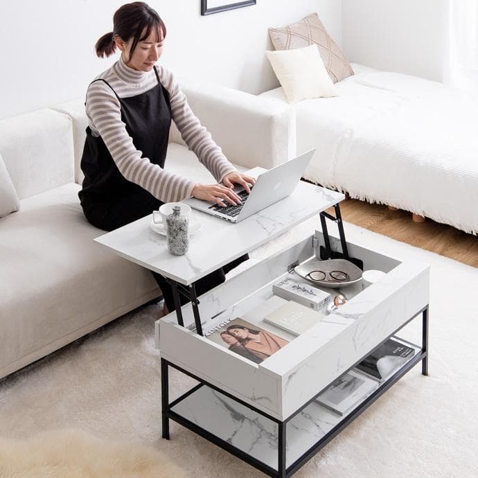 【幅80cm】昇降式テーブル 小さめ 昇降テーブル コンパクト【ストーングレー】