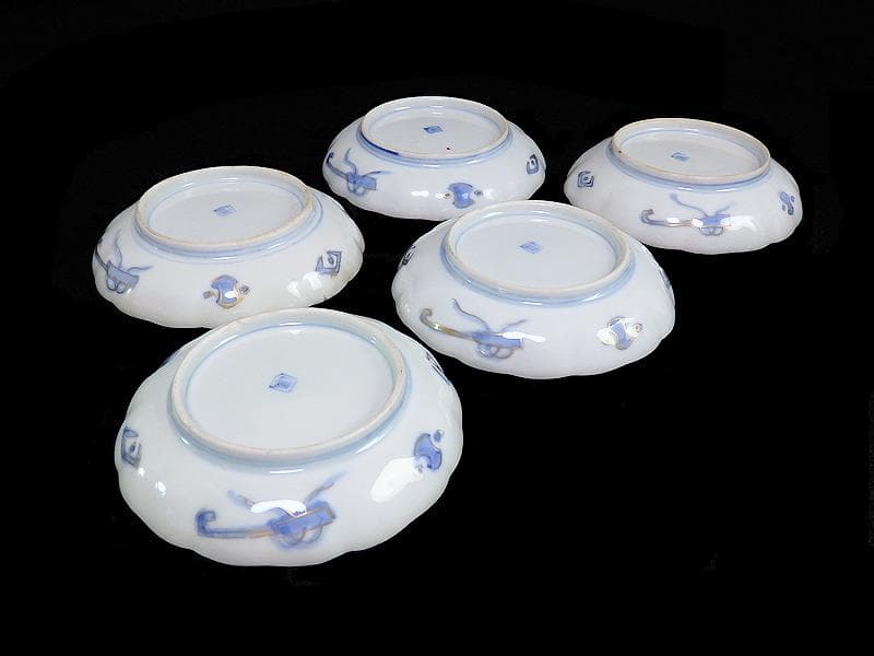 古伊万里　金襴手　富士に梅　笹に柘榴の図　４寸皿　５客　上手　145AS-CBh