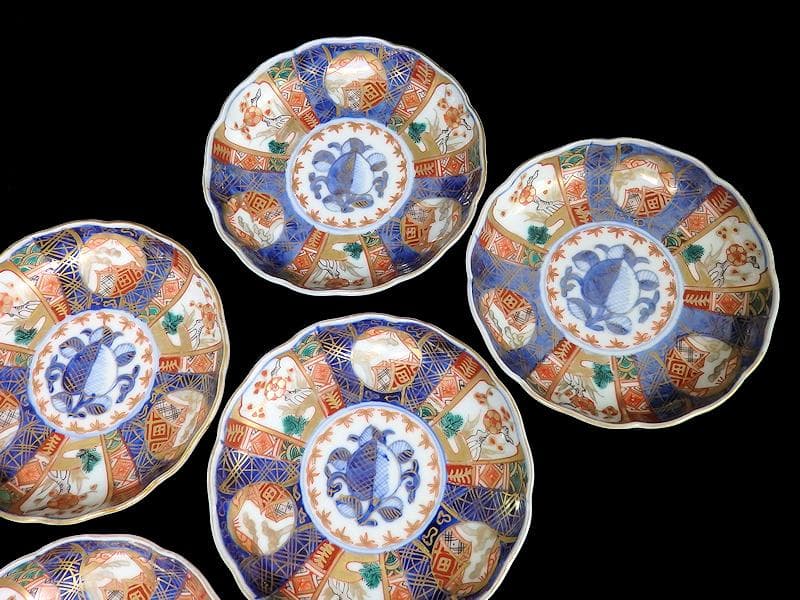 古伊万里　金襴手　富士に梅　笹に柘榴の図　４寸皿　５客　上手　145AS-CBh