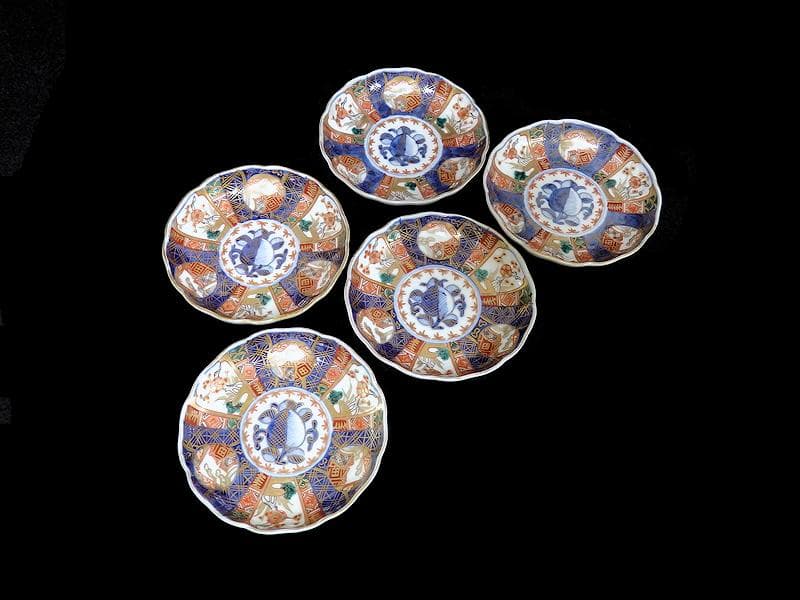 古伊万里　金襴手　富士に梅　笹に柘榴の図　４寸皿　５客　上手　145AS-CBh