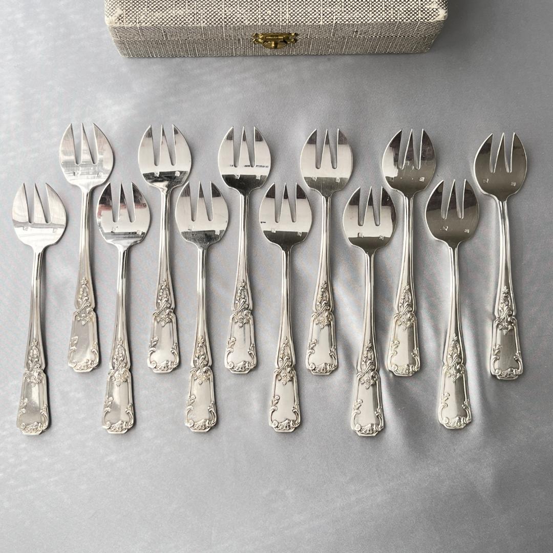 【仏蘭西】アールヌーボー オイスターフォーク 12本 13cm ケース