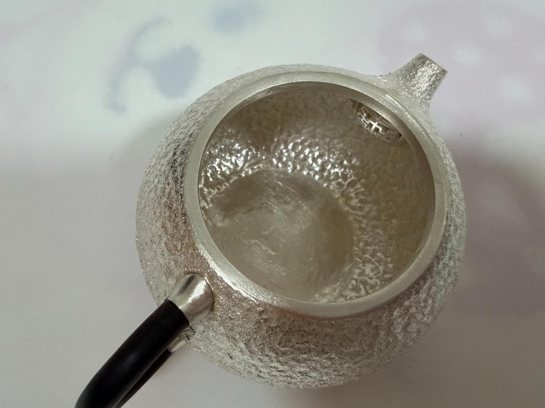 純銀製 丸形 唐木手 急須 銀瓶 煎茶道具