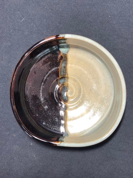 【茶道具】陽炎園 膳所焼沓形掛分茶碗 茶碗A339