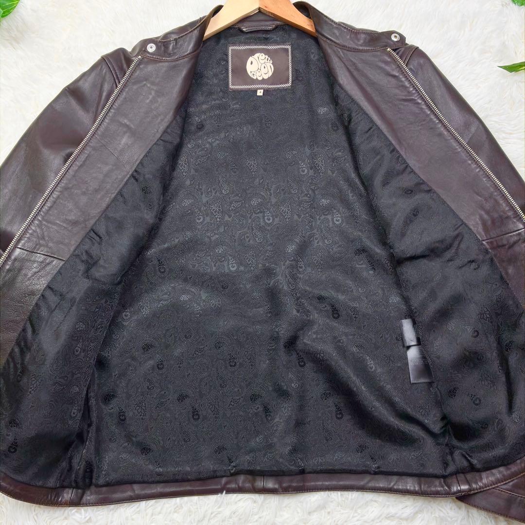 美品 プリティーグリーン オールレザー シングルライダース XL