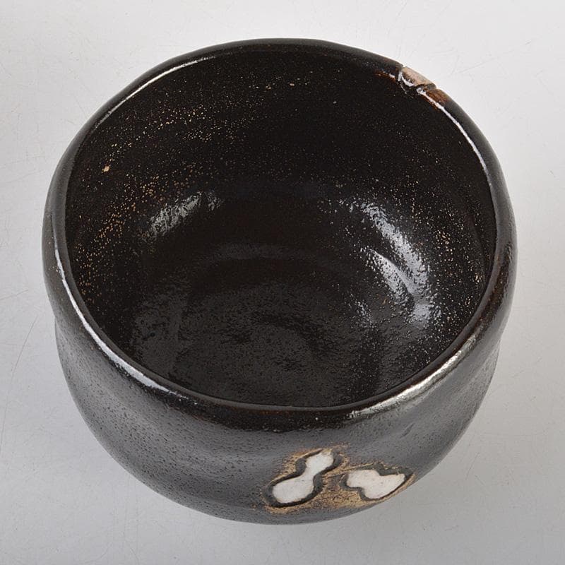 茶道具　木津喜楽造　六瓢文　黒楽茶碗　前大徳　柳生紹尚書付　共箱　V　6561