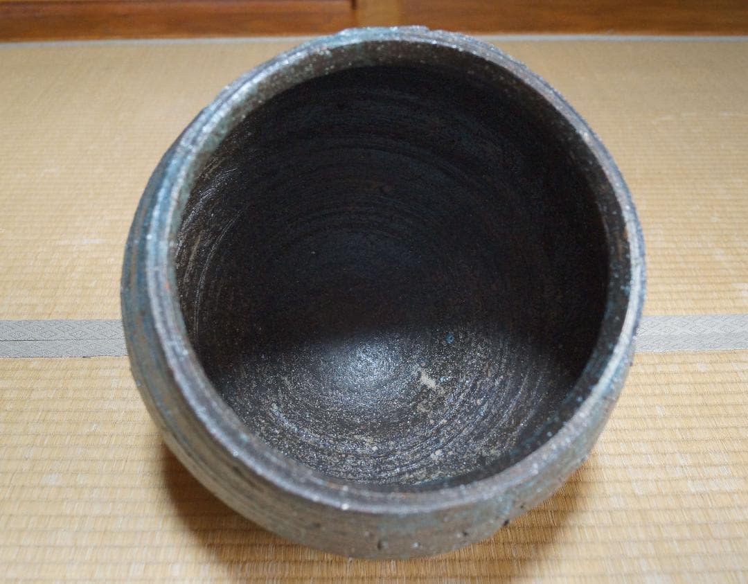 大型青流れ釉大壺 造形飾り壺 大壺 在銘 茶道具 重さ