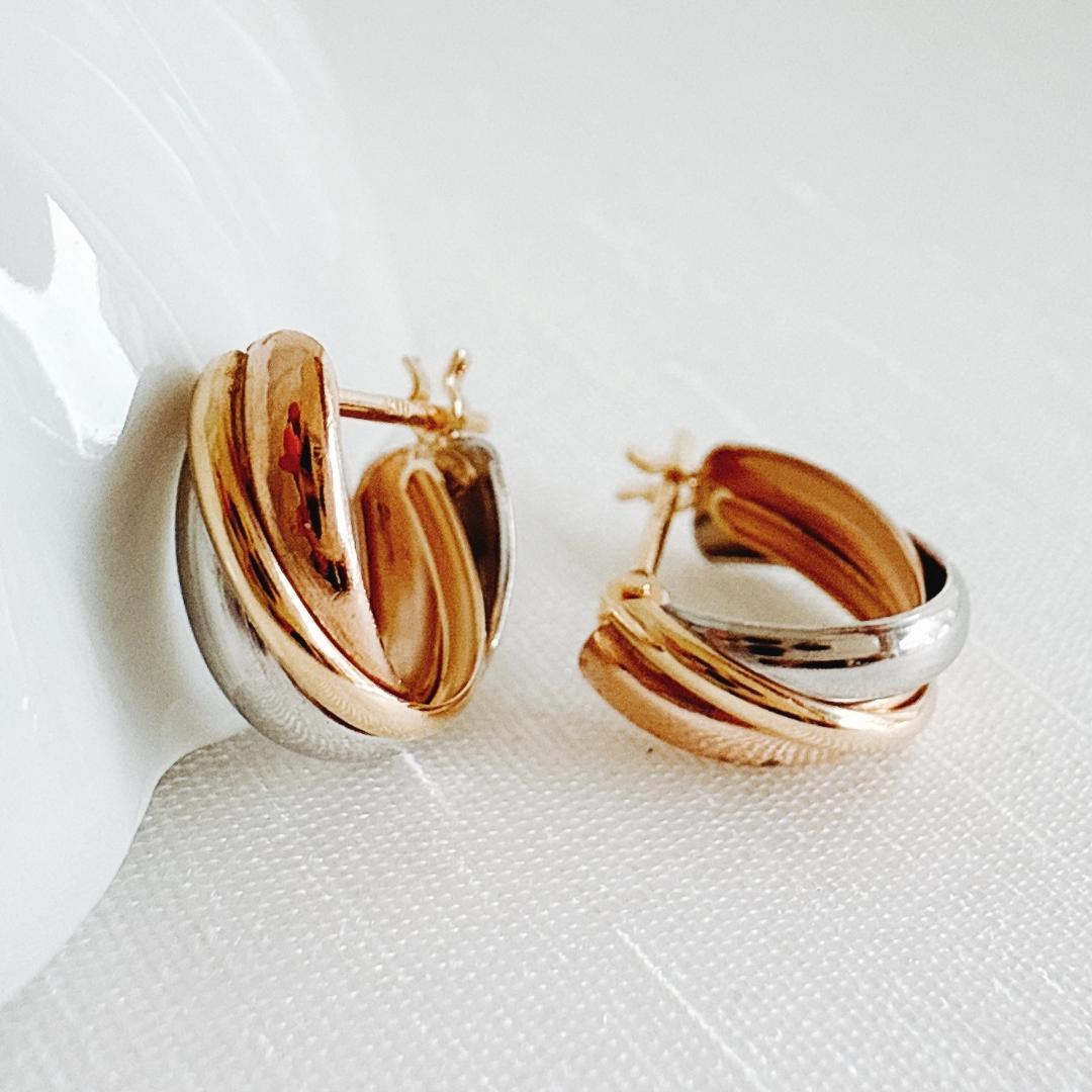 10金【3連トリニティーカラーピアス】PT/YG/PG 日本製 ペア 新品