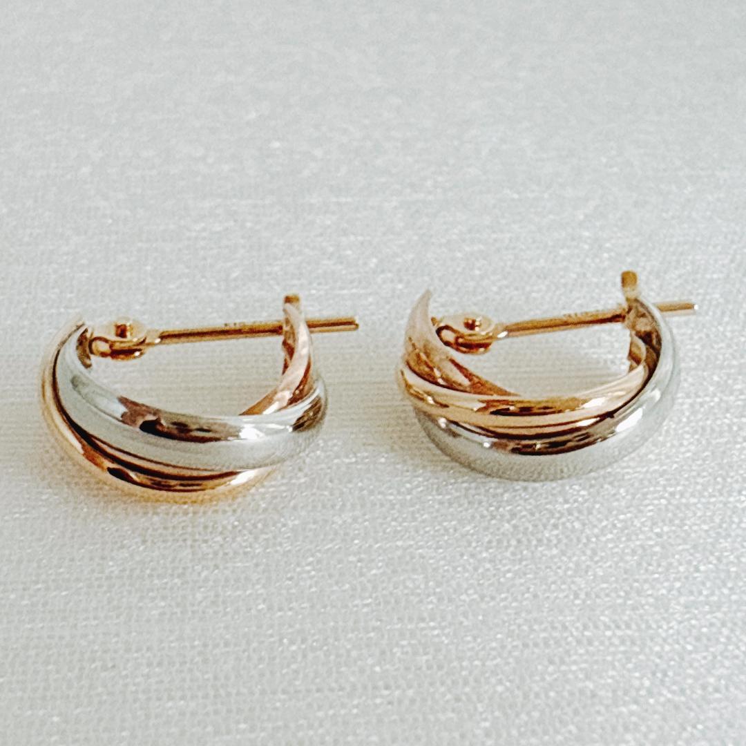 10金【3連トリニティーカラーピアス】PT/YG/PG 日本製 ペア 新品