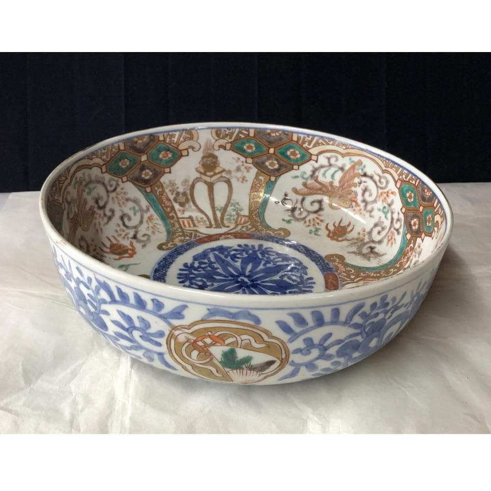 きなこ様専用 e3001 古伊万里 色絵 鉢 径22cm 二重高台