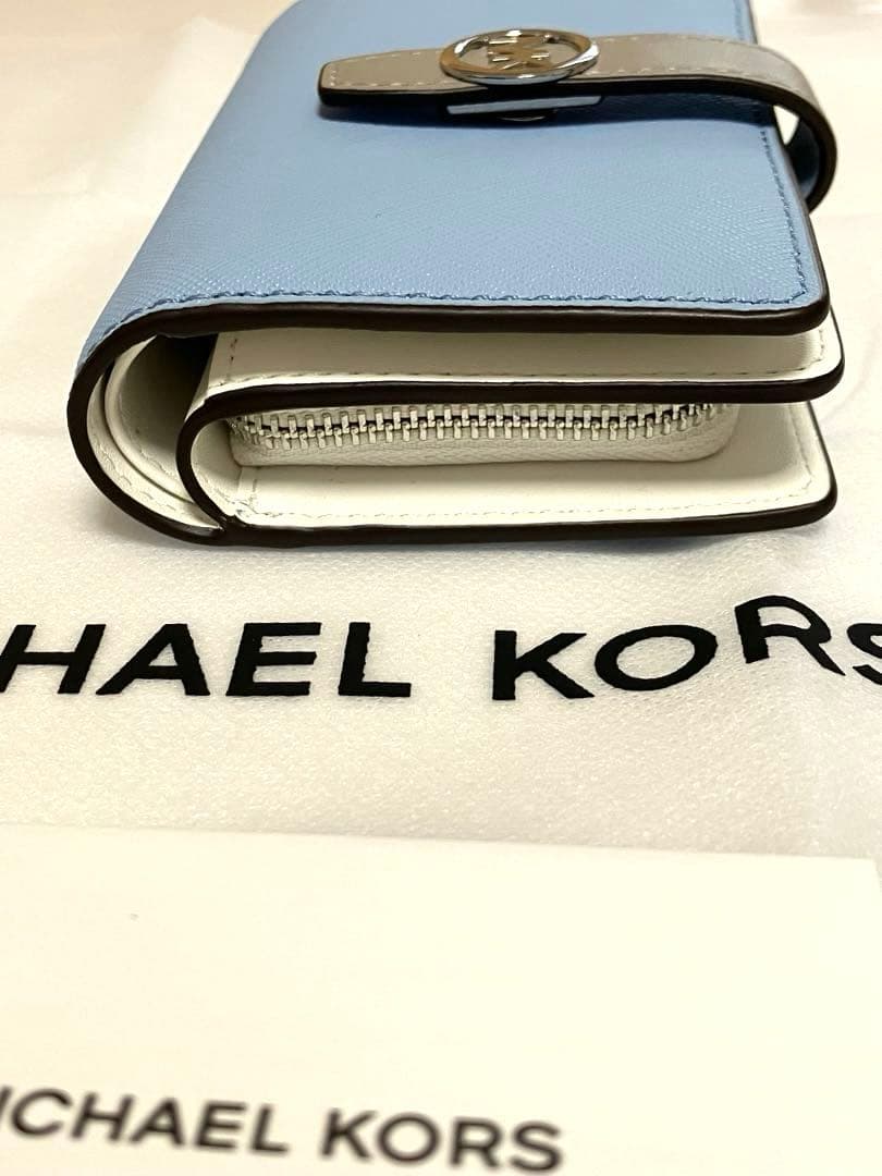 新品 MICHAEL KORS マイケルコース 2つ折り財布 ブルー タグ付き