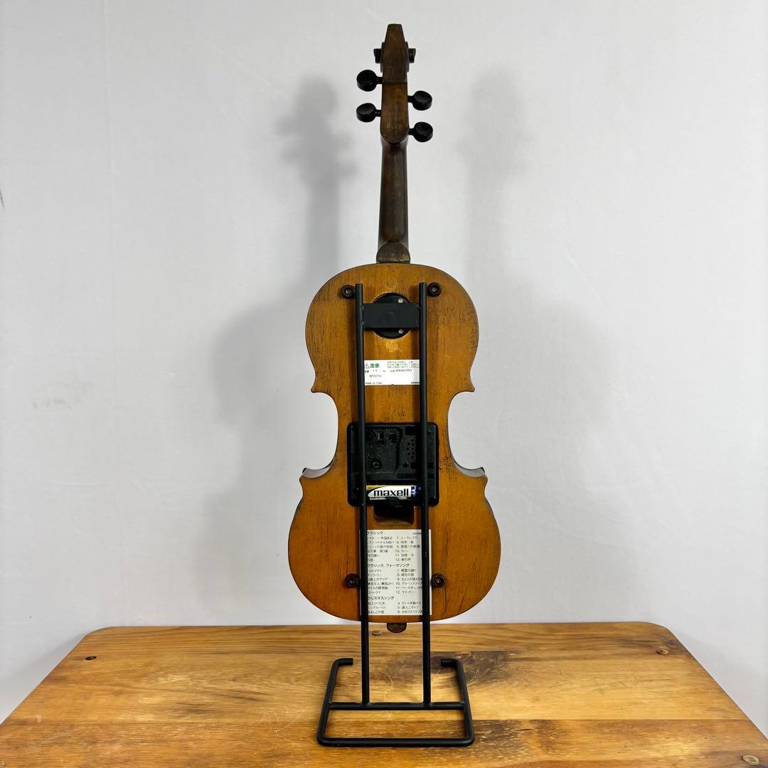 『極美品』　RHYTHM バイオリン型　時計　オルゴール　スタンド付き