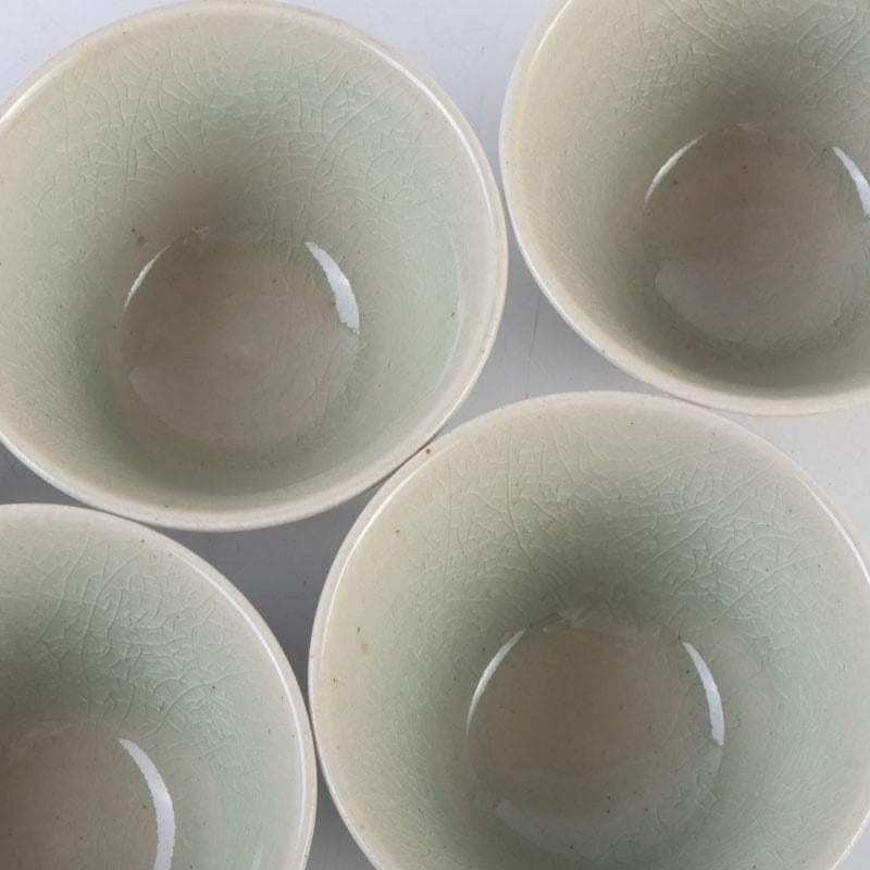 茶道具　御深井焼　南山窯　田沼春ニ作　染付　汲出茶碗　五客　共箱　V　9298