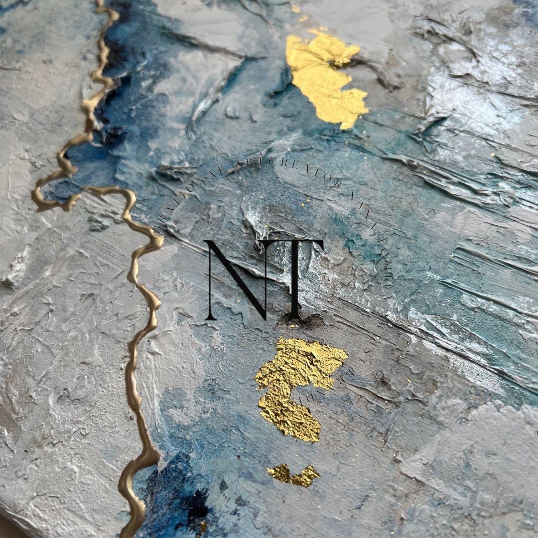 テクスチャーアート　絵画　インテリア　ニュアンス　海外　モダン　抽象画　青　沖縄