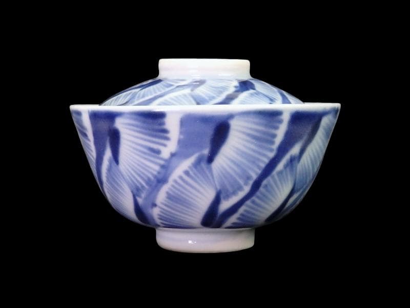 古伊万里 染付 花びら文様の図 小振蓋茶碗 2客 E877AS-fbss