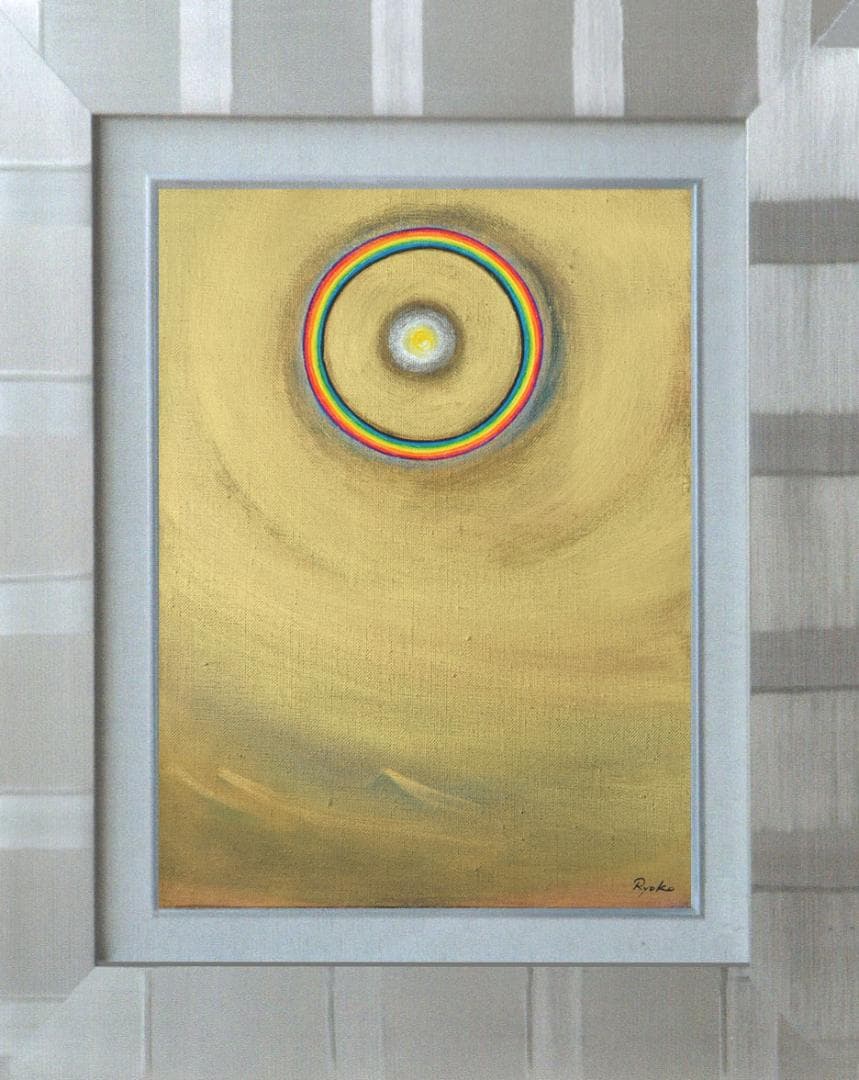 油絵 菅家令子 絵 絵画インテリア額付(青緑＋金色の枠)F4-G202023祈り