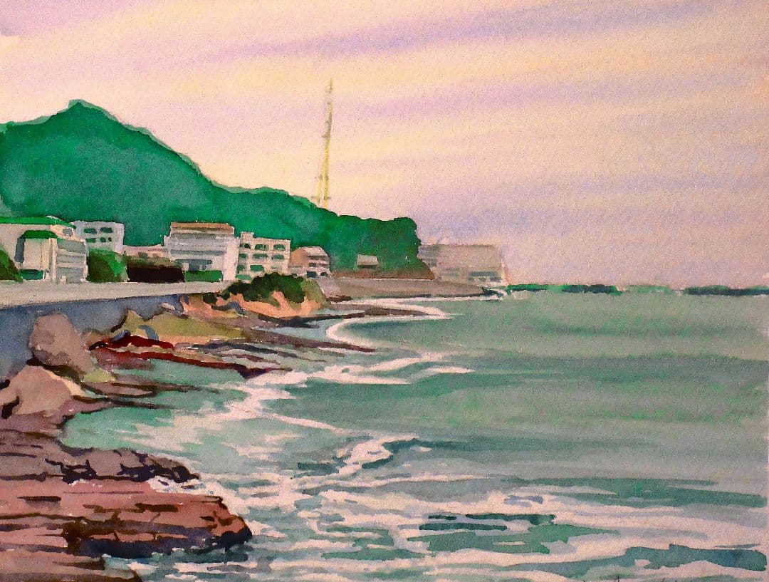 水彩画「海岸線」