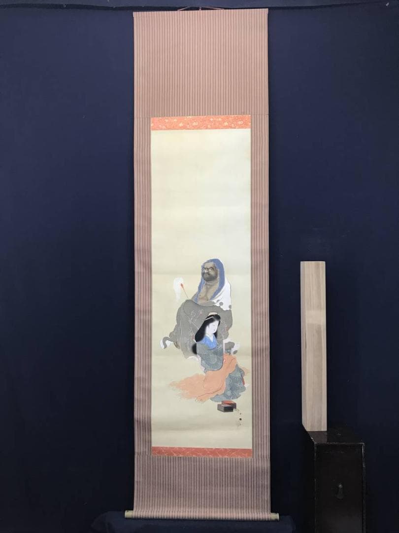 【真作】玉鳳/達磨美人図/ダルマ図/美人画/掛軸/名家伝来/AC-444