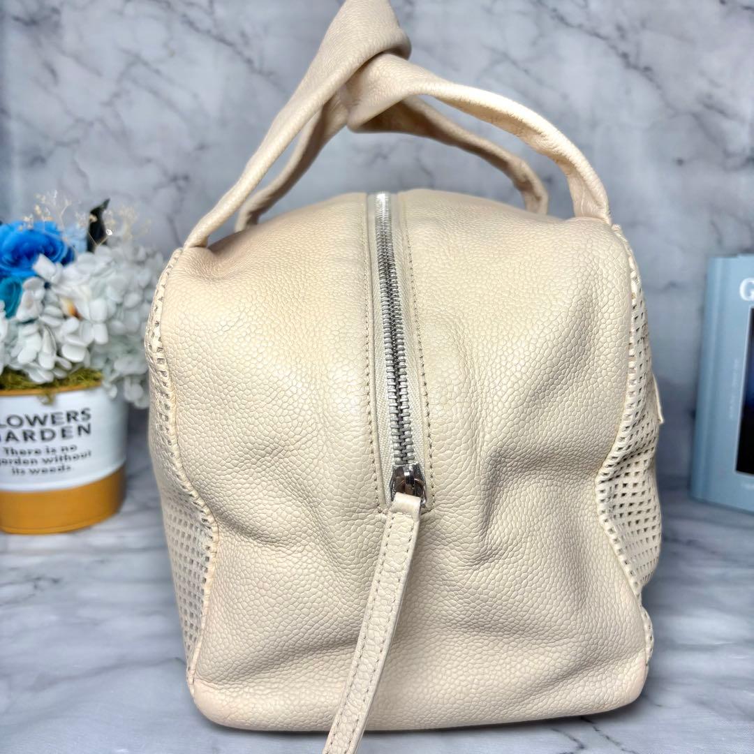 10万→♡シャネル パンチング ハンドバッグ ベージュ キャビアスキン デカココ