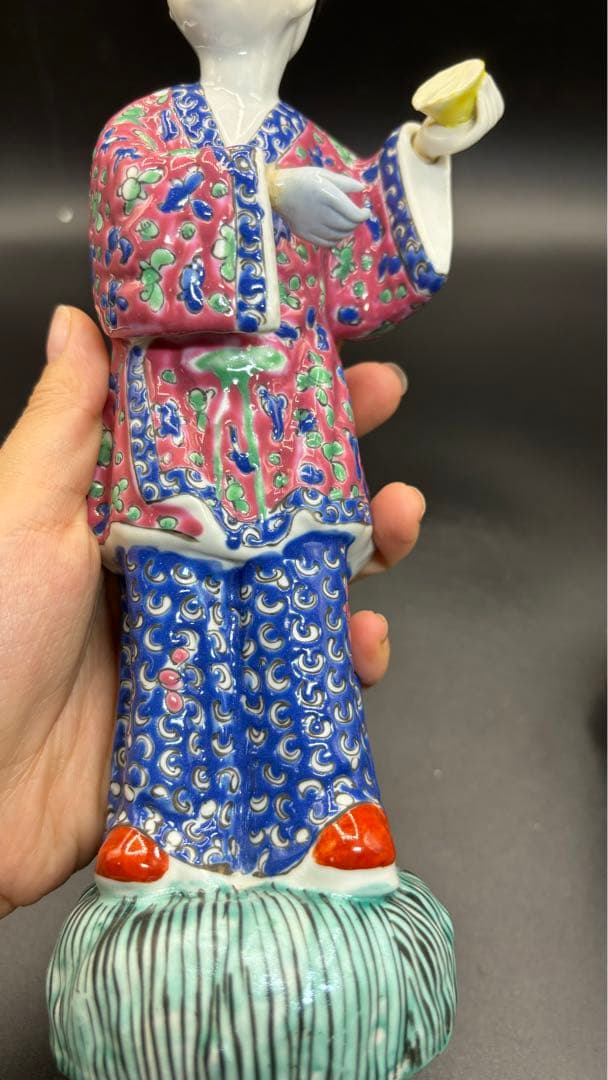 中国美術 古玩 色絵陶人形 陶器人形 高さ約25cm 置物 オブジェ 古董品