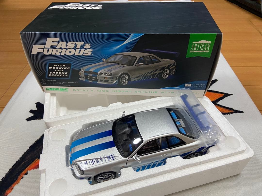 LEDモデル☆ GREENLiGHT ワイルドスピード スカイライン GT-R 1999 日産スカイライン GT-R (R34) Neon LED Lights Underglow 映画