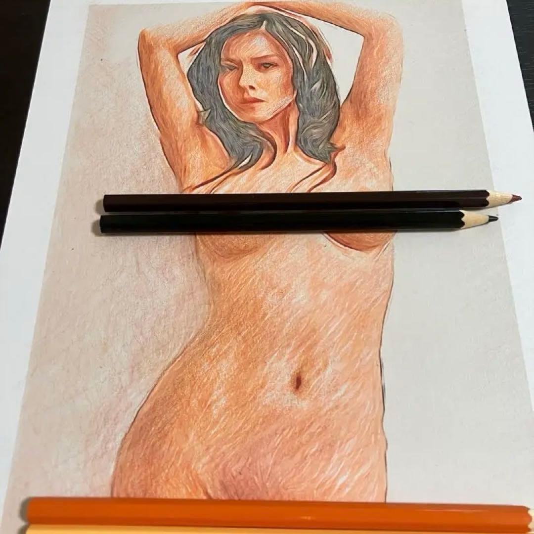 女優画16 額装品　額縁寸法32.7㎝×24.0㎝×1.5㎝　色鉛筆画　定款付