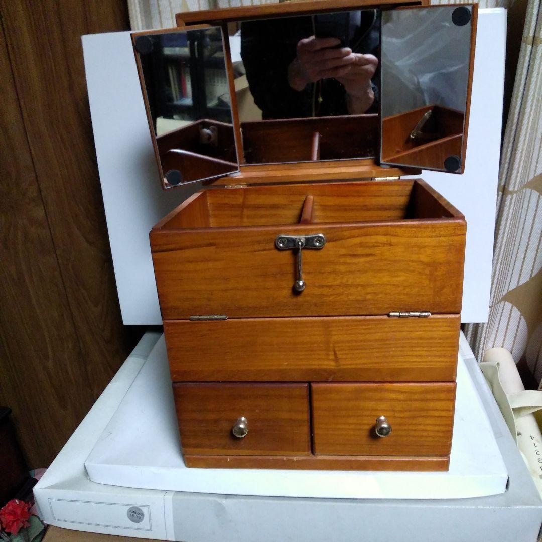 レトロ 引き出し付三面鏡 卓上ドレッサー 木製 和風