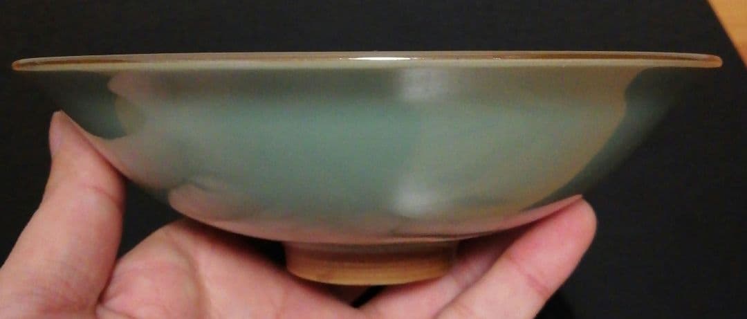 手塚玉堂作 青磁 魚文 茶碗 共箱 共布 略歴付 茶道具