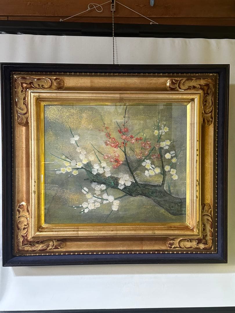 額縁絵画付きF8号ガラス使用癒し系絵画油絵