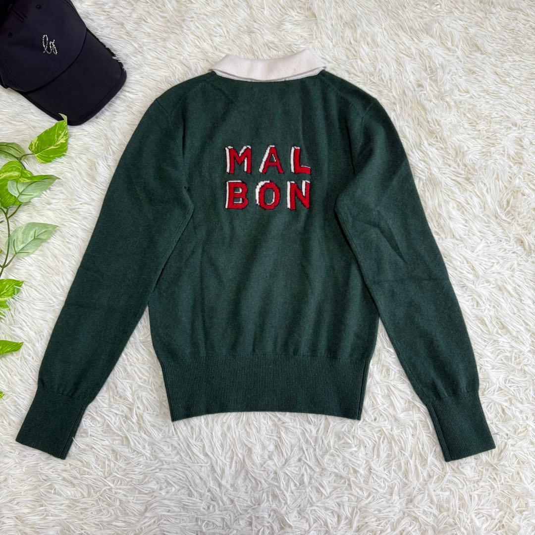 【マルボンゴルフ】美品 ポロシャツ グリーン ワッペン カシミヤ S レディース