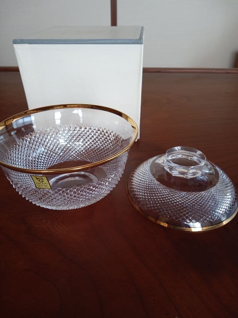 カガミクリスタル 江戸切子 蓋物 菓子器 キャンディポット 箱付き