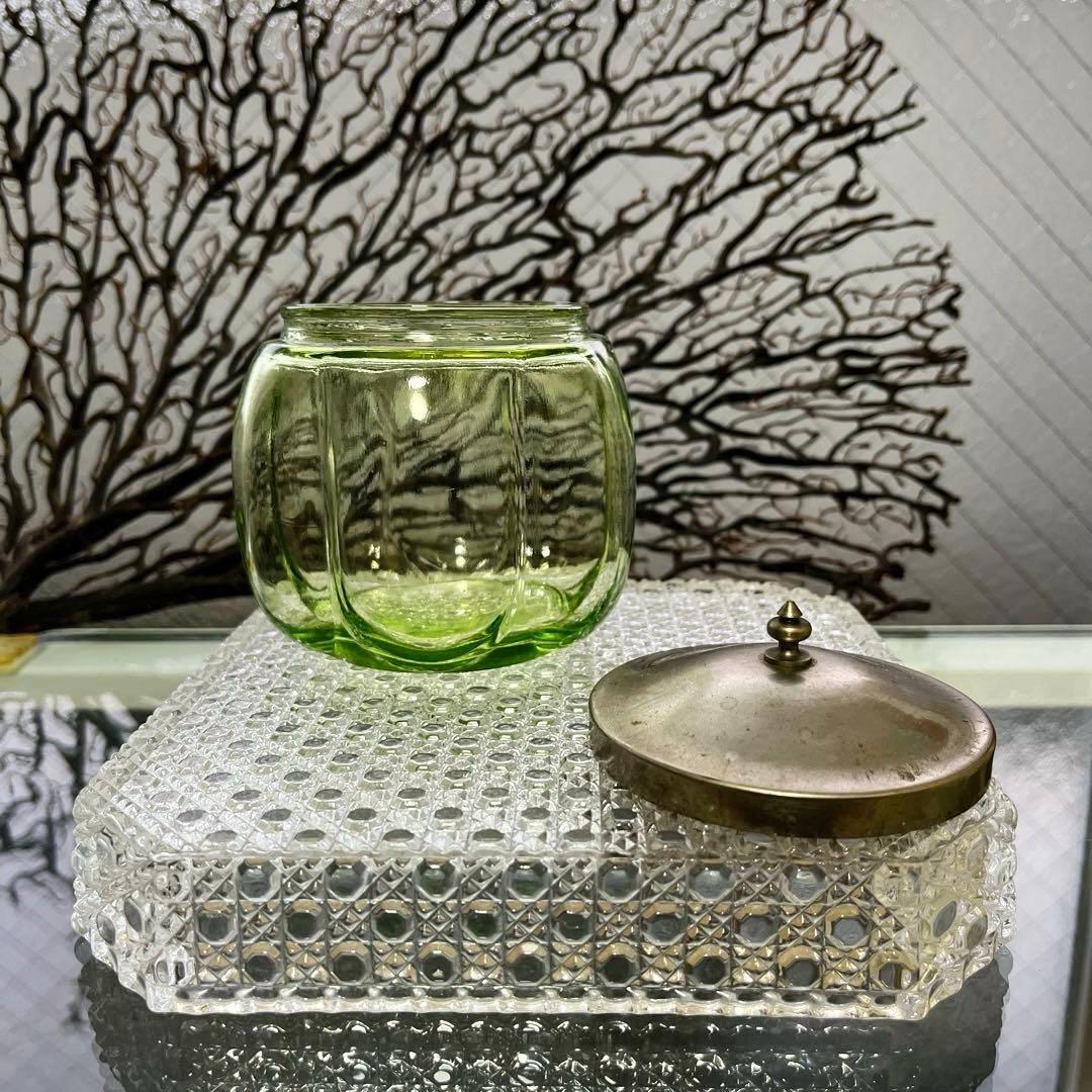 骨董 時代ガラス 希少 南京型 小振り 飴屋瓶 キャンディポット 小物入れ