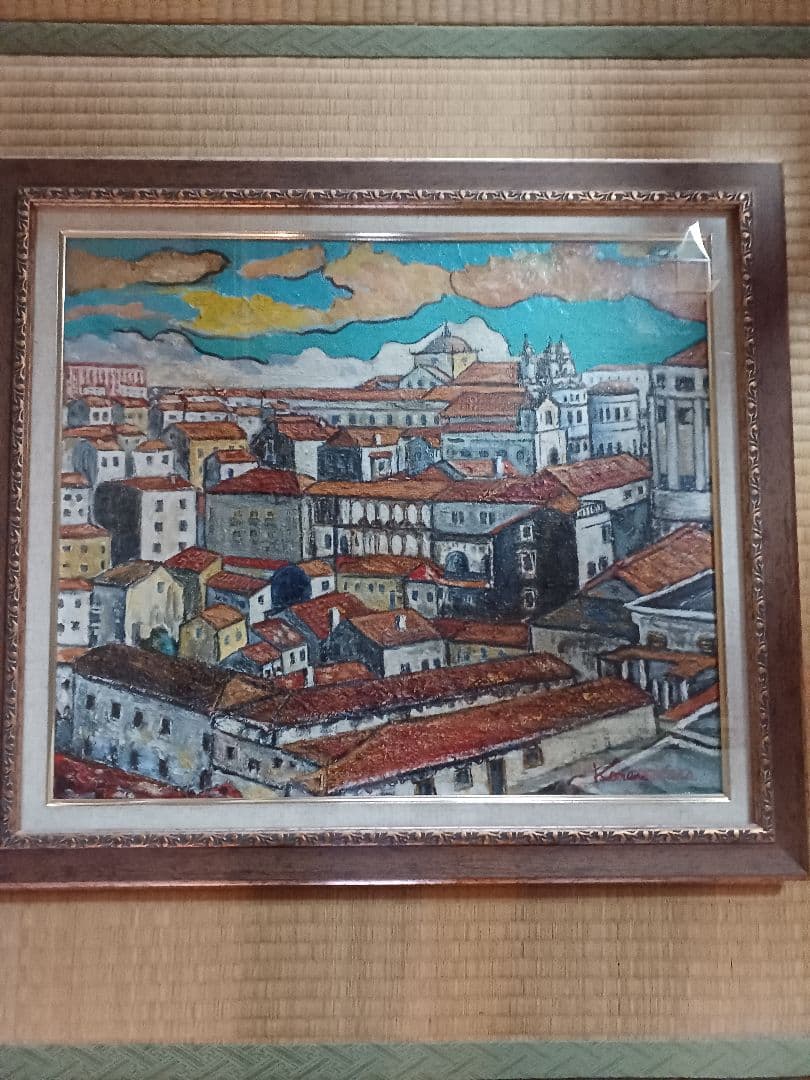 ポルトガル風景画、油絵、額付き