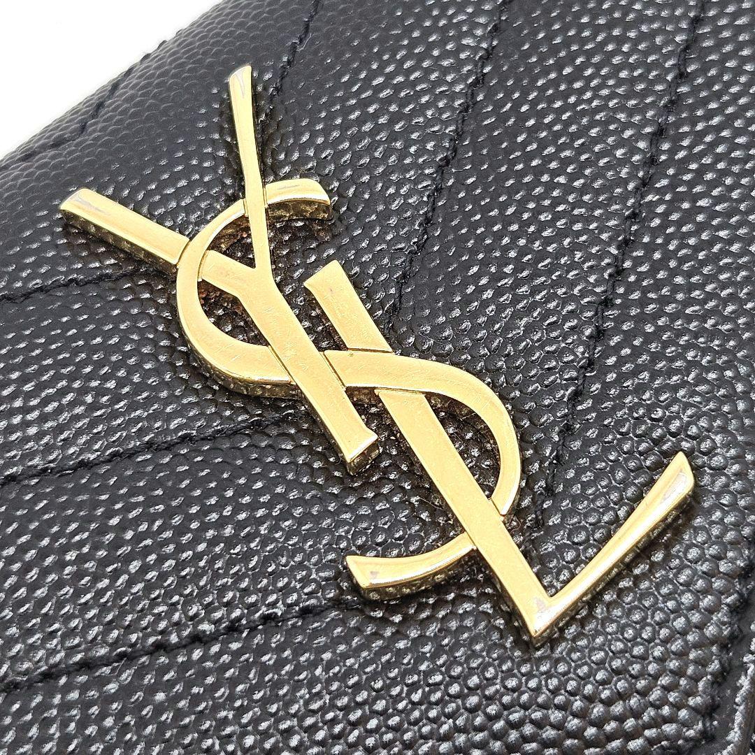 サンローラン 三つ折り財布 キャビアスキン カサンドラ Vステッチ