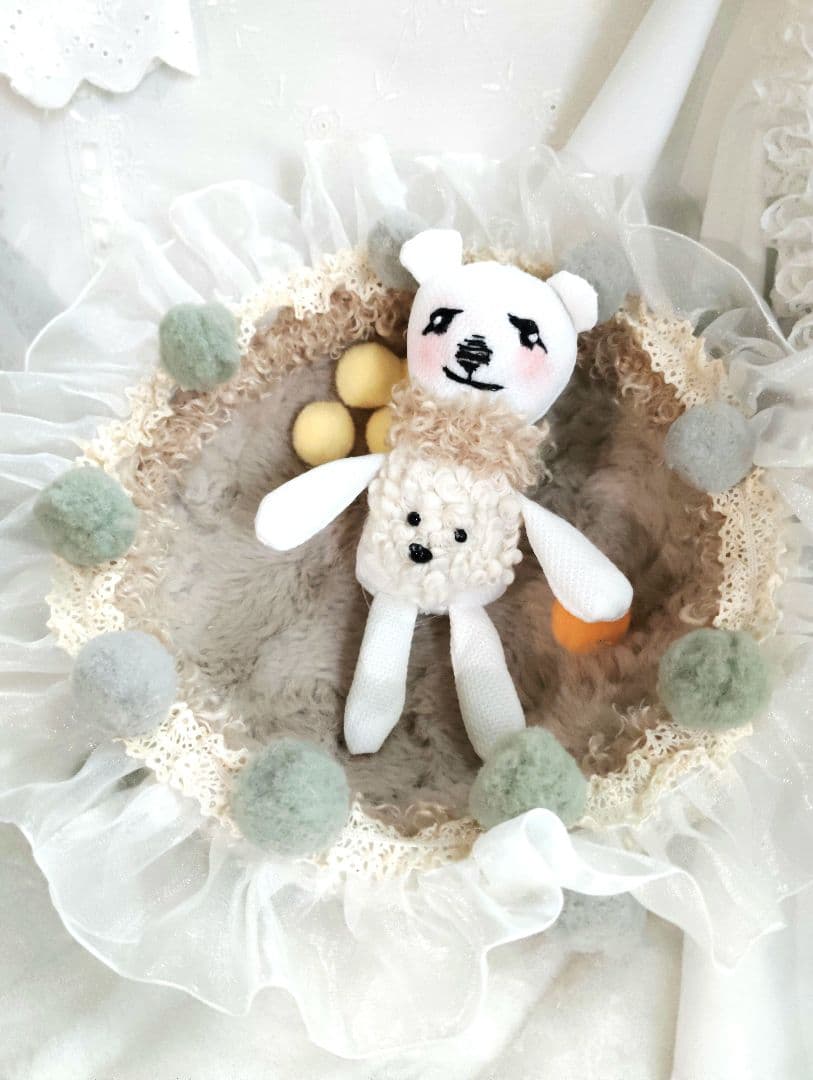 ママ募集❤生後1日子猫ちゃん♡バスケットとクマたん♡アートドール