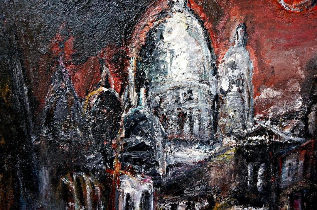 大澤扶二子□パリの街角□F20号□油彩画□絵画□油絵□真作□肉筆