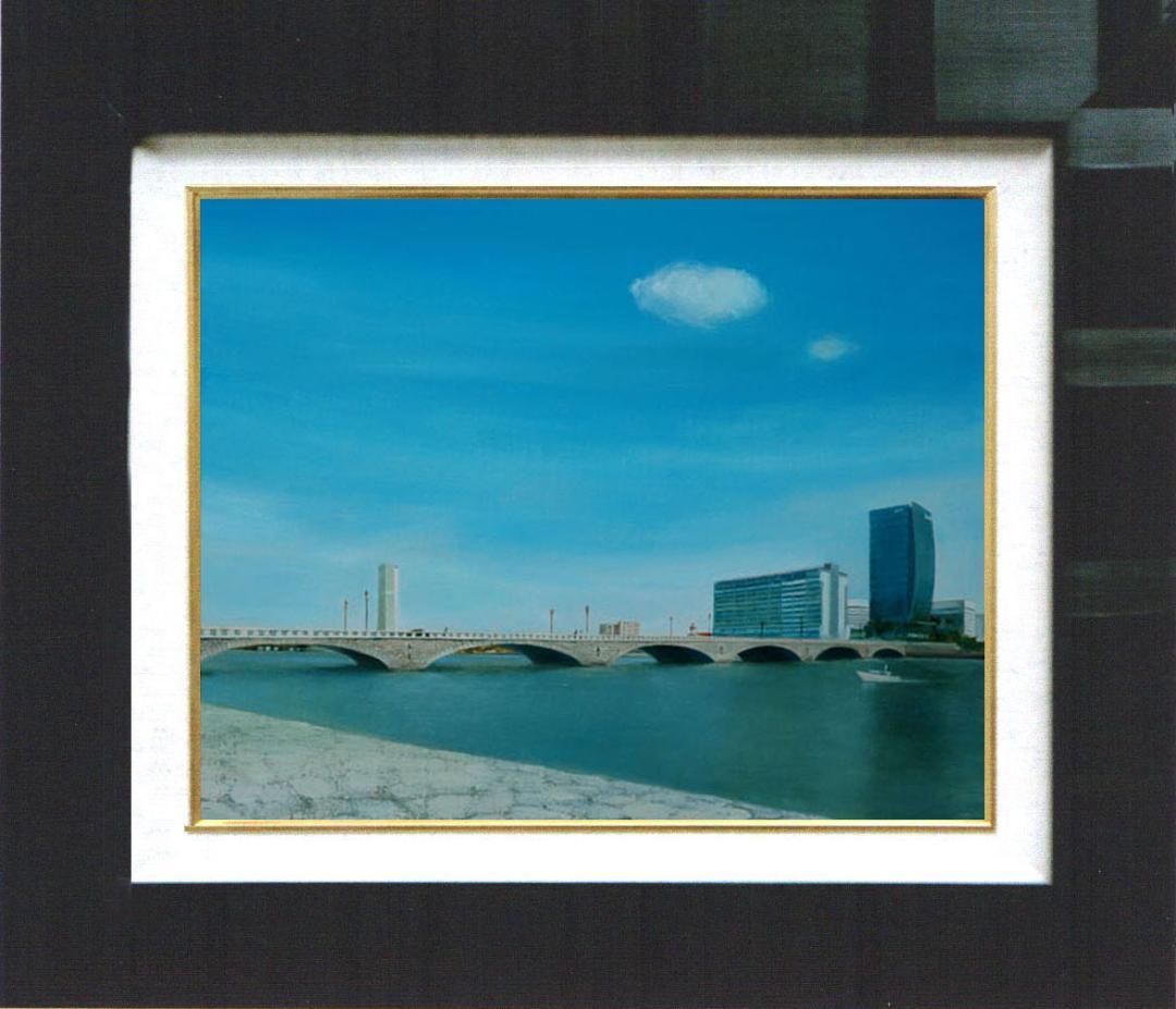 油絵 菅家令子 絵 絵画 インテリア F6-080314 風景 万代橋 新潟
