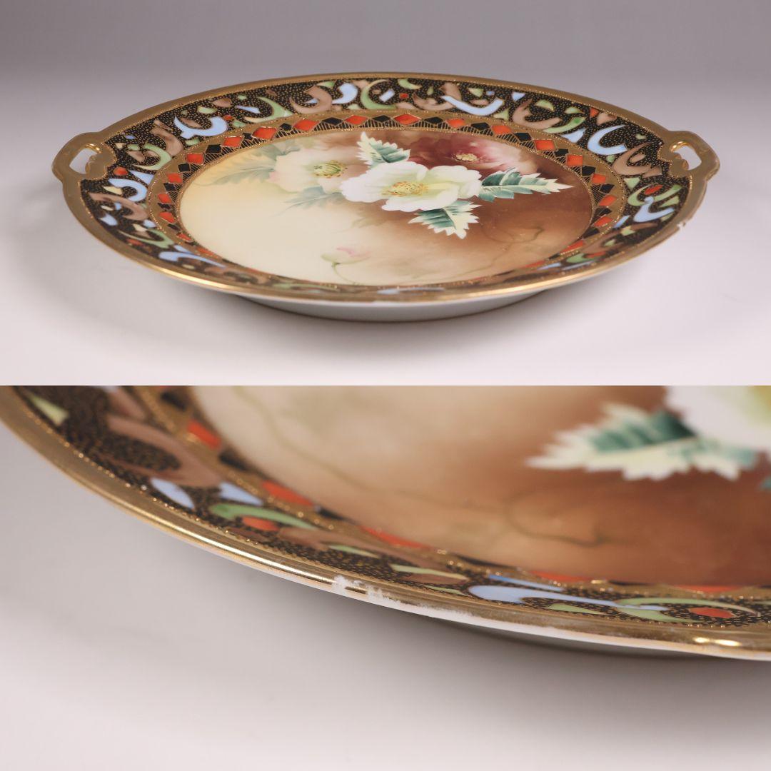 【CM289】オールドノリタケ 花図 プレート 26.5cm 明治 皿 陶磁器