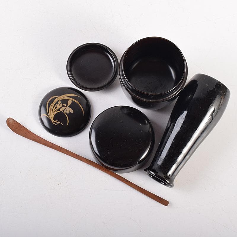 茶道具 鎌倉彫 高台寺文 利休茶箱 黒楽茶碗 振出など 七点一式 M R8803