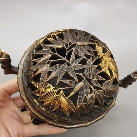 銅製 重工 彫刻 竹の香り炉 茶道具 香道具 装飾品 工芸品 美術品