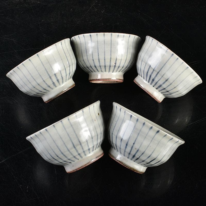 煎茶道具加藤賢司 新晶窯染付呉須絵煎茶碗五客共布共箱MR5964