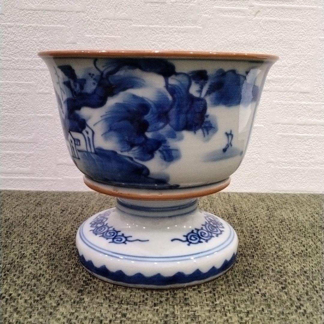 Ⅿ260-4 江戸時代 古伊万里 染付山水花弦文盃洗