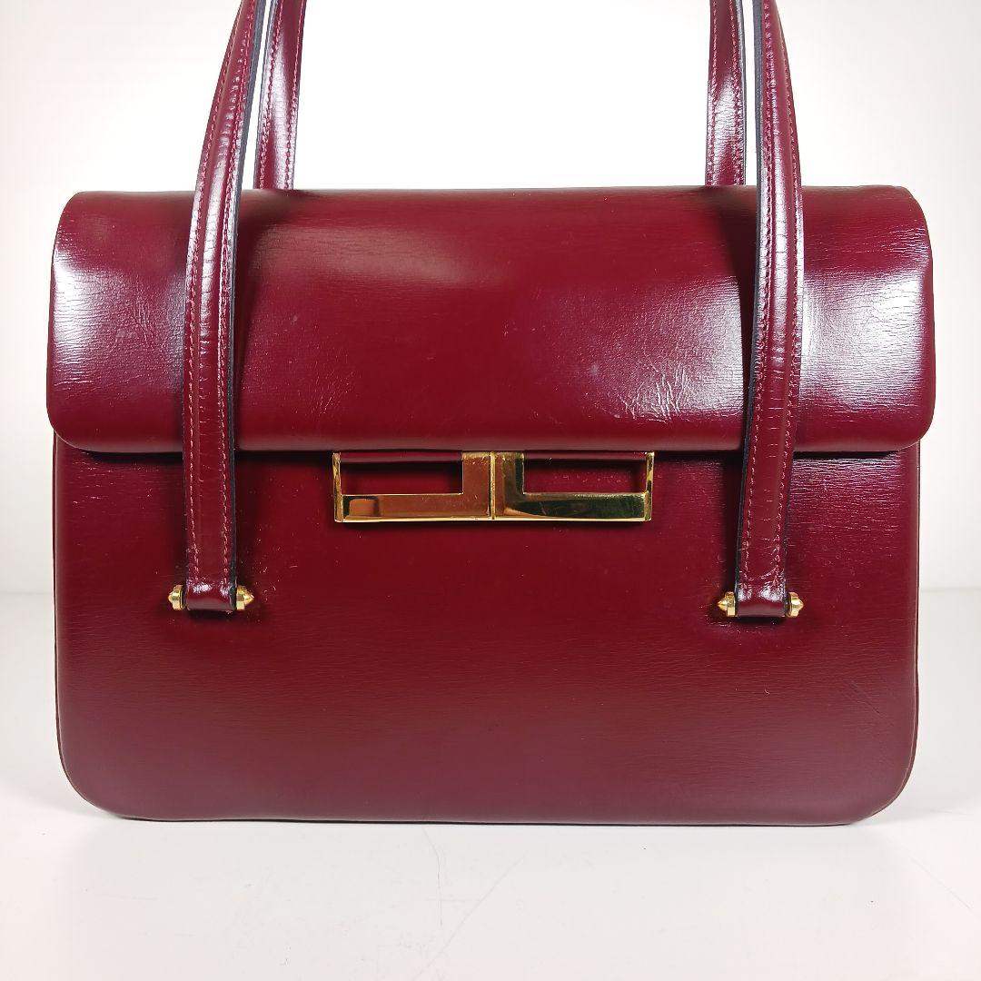 ランバン ヴィンテージ スムースレザー ハンドバッグ 光沢 ボルドー