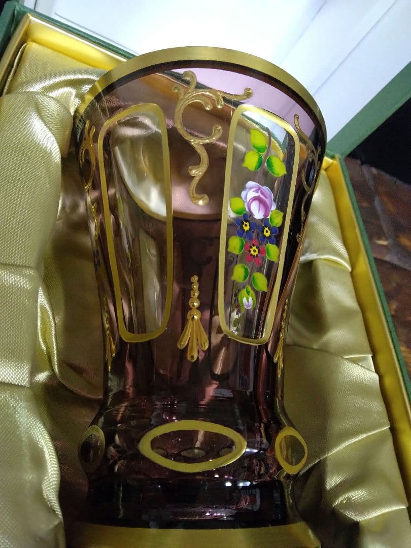 未使用 ドイツ製 ゴブレット ペア ハンドエナメル ルビーレッド クリスタル