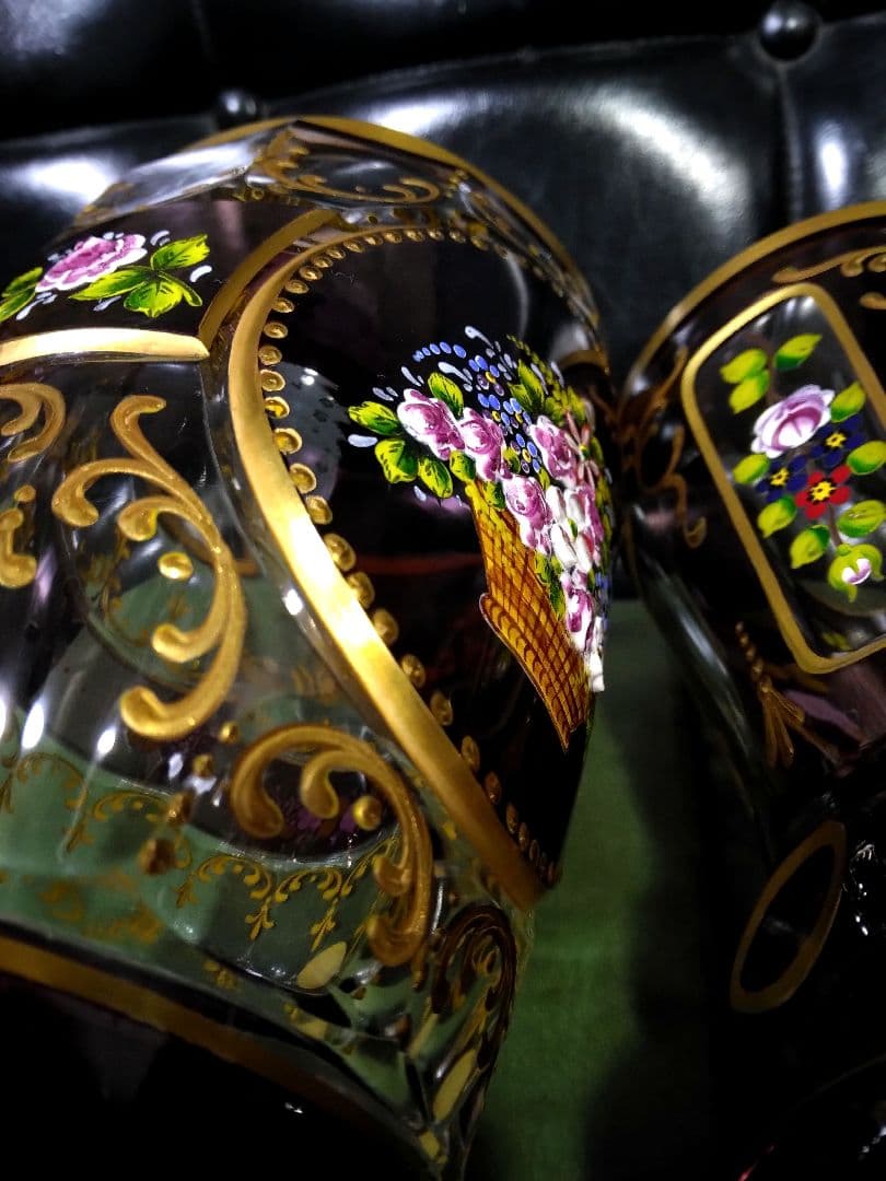 未使用 ドイツ製 ゴブレット ペア ハンドエナメル ルビーレッド クリスタル