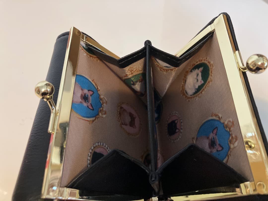 PAUL & JOE 三つ折り財布 ブラック 猫デザイン