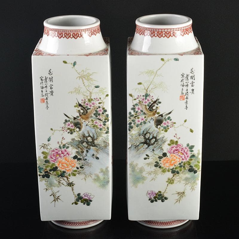 中国粉彩漢詩花鳥文香炉C6650