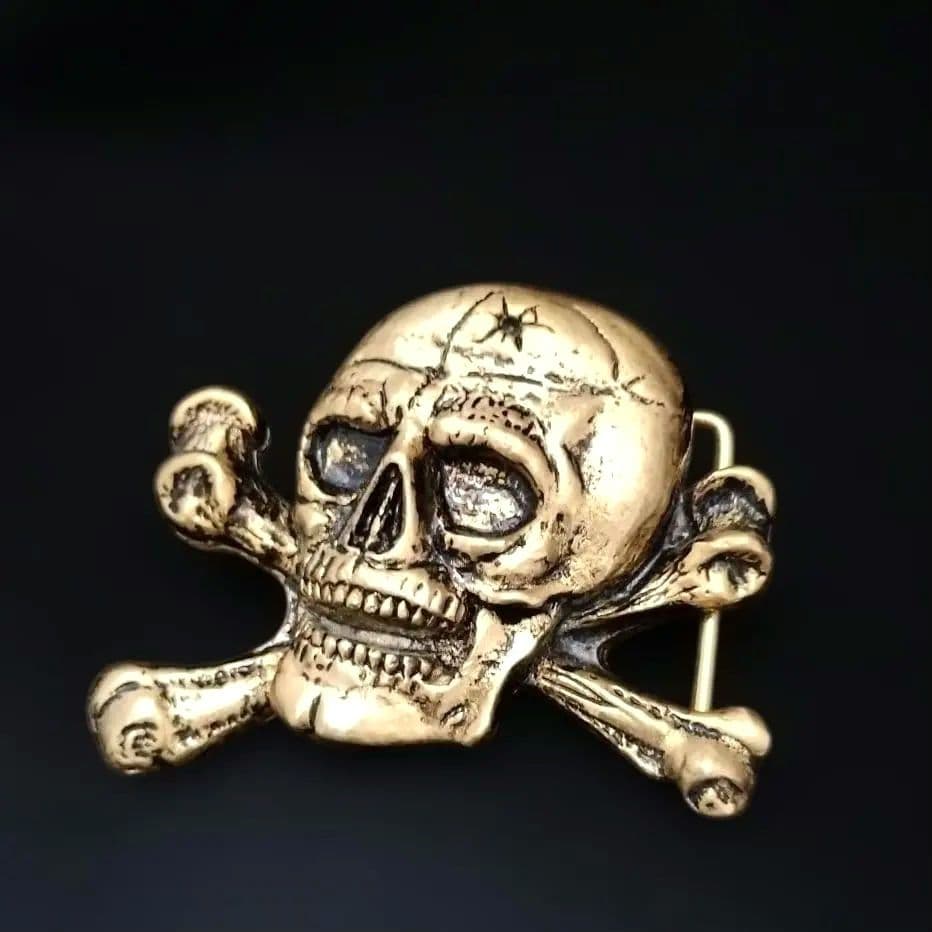 スカル クロスボーン ベルトバックル ゴールド ヴィンテージ加工