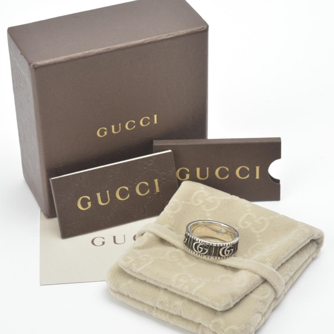 美品◇グッチ ダブルG ワイド リング 22号 SV925シルバー ブラック箱付