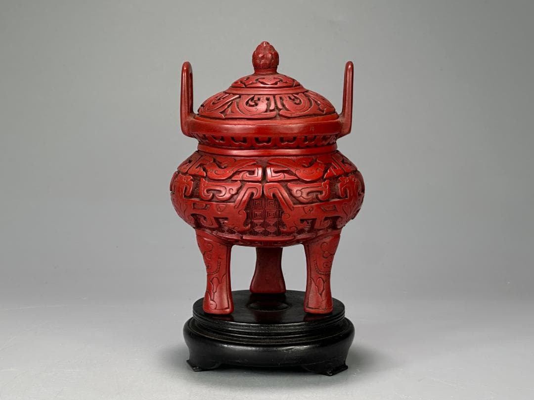 中国漆器　堆朱香炉