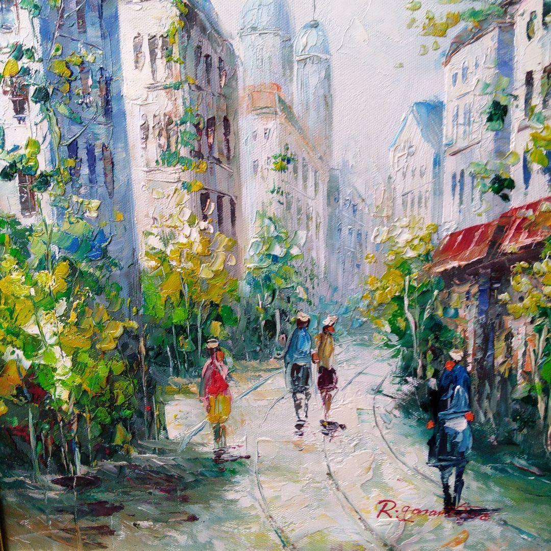 肉質油絵　立て　F6　パリの街角　額装仕上げ品